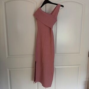 Line and Dot Alder One Shoulder Ribbed Knit Midi Dress Pink Small LD4281A
